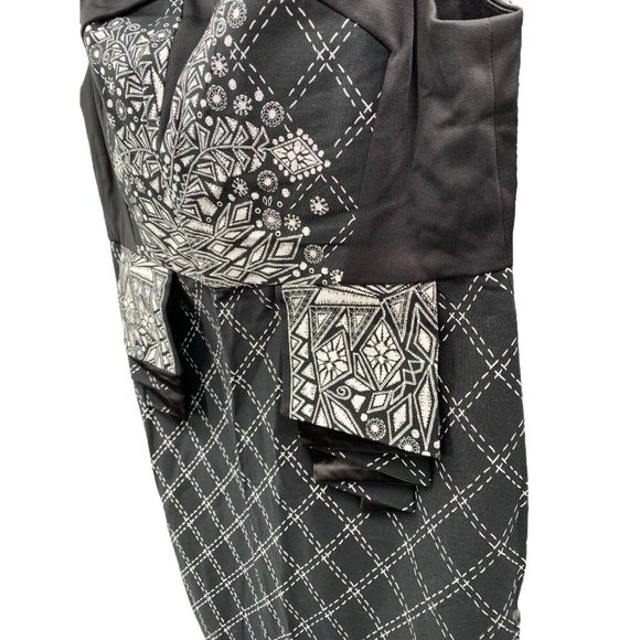 VINTAGE SPIEGEL WOMEN MIDI PENCIL SHEATH BLACK GEOMETRIC PATTERN DRESS‎ SZE 14 - Picture 5 of 8